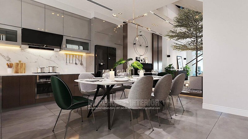 Mẫu thiết kế hệ tủ bếp biệt thự gỗ công nghiệp cao cấp mang đến sự tiện nghi cho không gian sống gia chủ với những tích hợp thông minh. Tủ bếp gỗ công nghiệp và tủ bếp acrylic