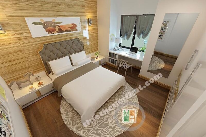 Mẫu giường ngủ đẹp bọc da đàu giường với thiết kế tân cổ điển sang trọng cho chung cư biệt thự