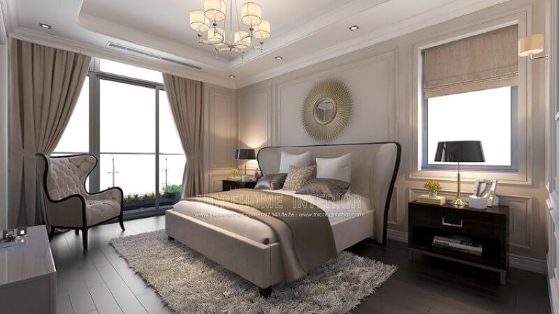 Thiết kế nội thất giường ngủ nhà phố phong cách tân cổ điển