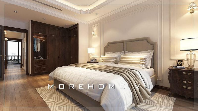 Tủ quần áo gỗ óc chó phong cách tân cổ điển sang trọng, thể hiện được gu thẩm mỹ của gia chủ trong quá trình sử dụng