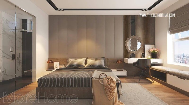 Trang trí nội thất phòng ngủ đơn giản và tiện nghi.