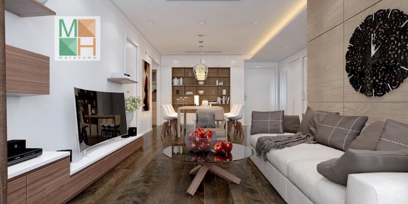 Kệ ti vi treo tường để giảm thiểu sử dụng diện tích trong căn hộ chung cư là một giải pháp thích hợp.